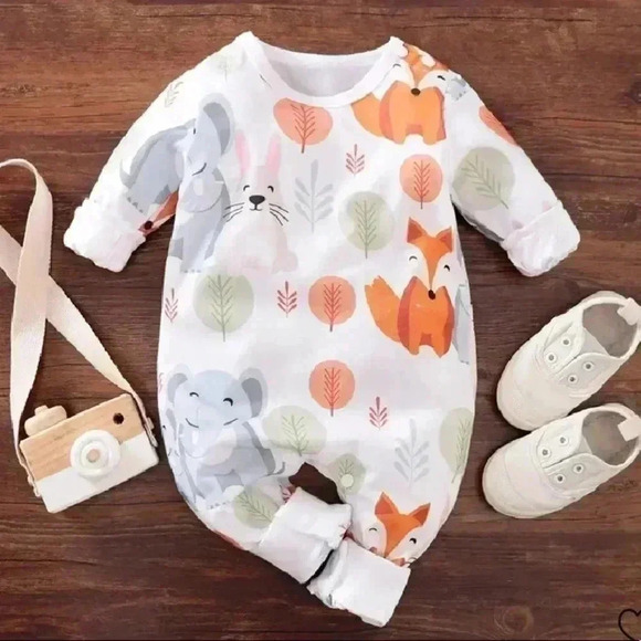 Other - Fox Elephant Rabbit Print Long-sleeve Baby Jumpsuit
